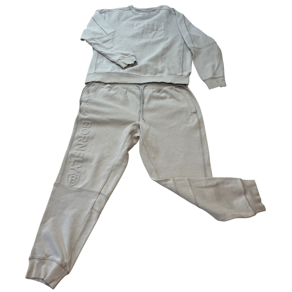 BORN FLY Mens Sweatshirt Crewneck Sweatpants 2pc Set XL‎ Grey Casual Athleisure